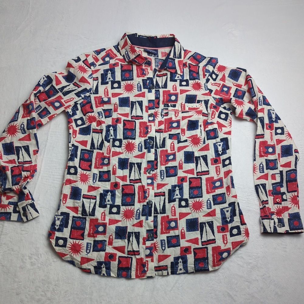 Columbia Red, Navy & White Nautical Print Button-Down Shirt
